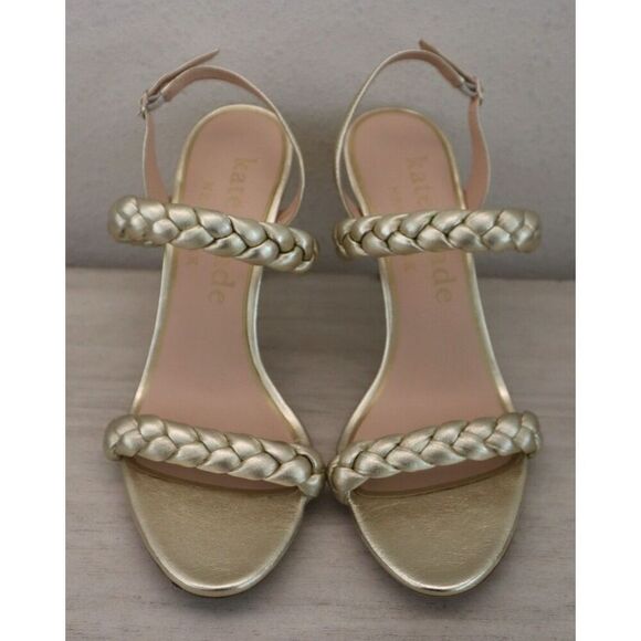 Kate Spade Womens 8.5B Pale Gold Saffron Metallic Leather Slingback Sandals - Picture 10 of 15